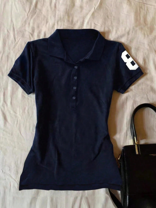 IslaSuriya Women's Fashion Color Block Button Front Short Sleeve T-Shirt Jersey