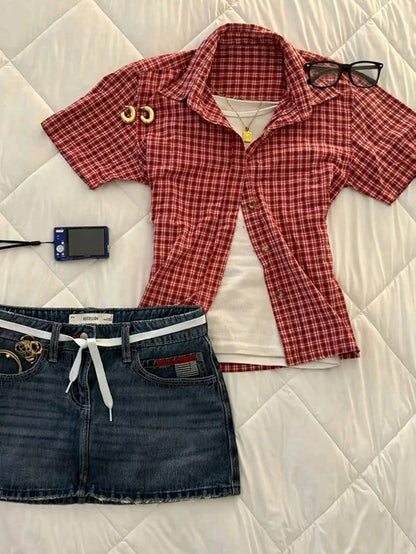 IslaSuriya Women's Summer Casual Commuting Vacation Collegiate Style Patterned Print Short Sleeve Shirt