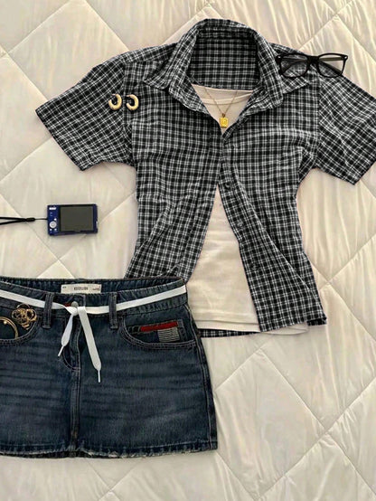 IslaSuriya Women's Summer Casual Commuting Vacation Collegiate Style Patterned Print Short Sleeve Shirt