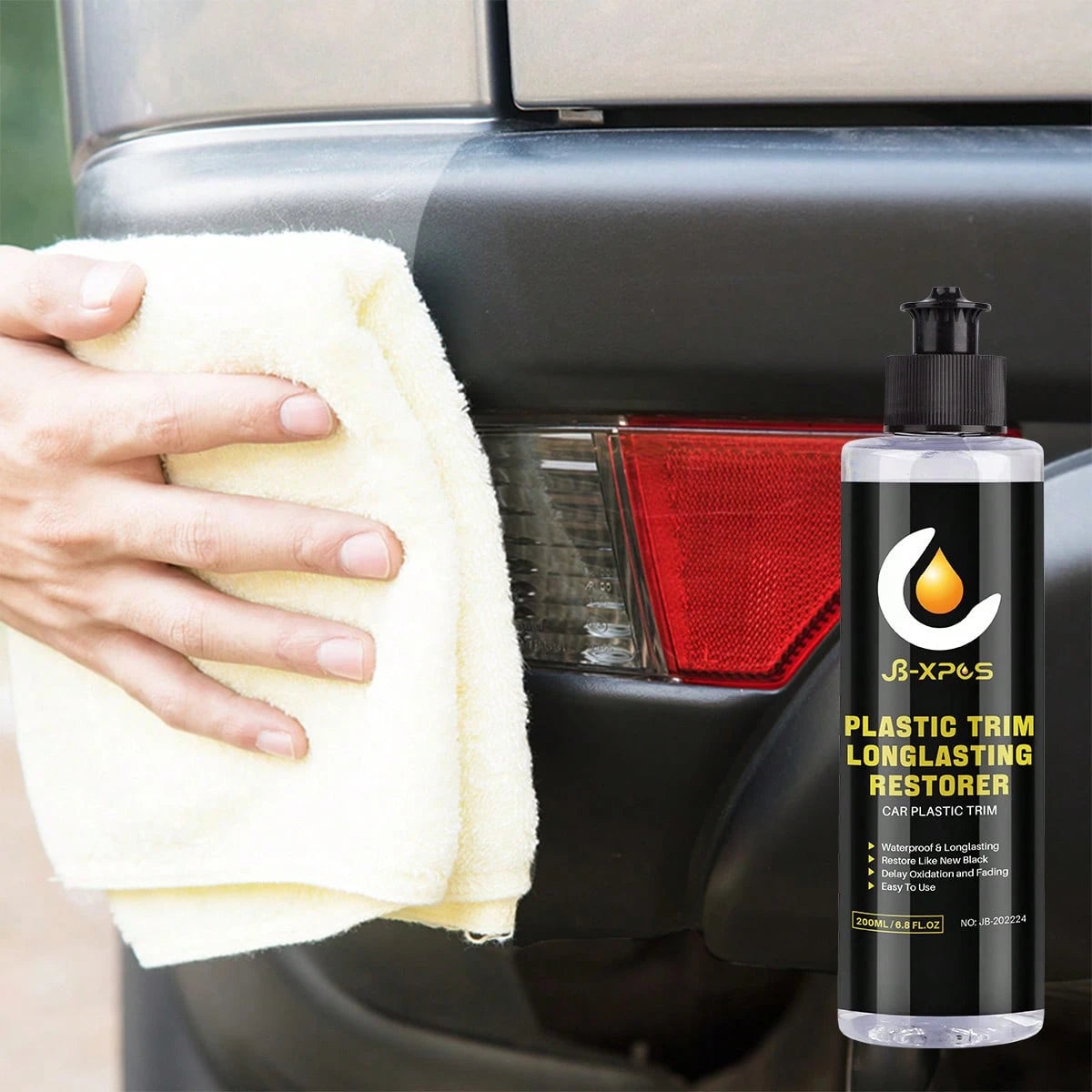JB-XPCS 24 Automotive Rubber & Plastic Repair & Polishing Agent, Long-Lasting Coating, Renew & Clean, Black Glossy Finish, Car Detailing