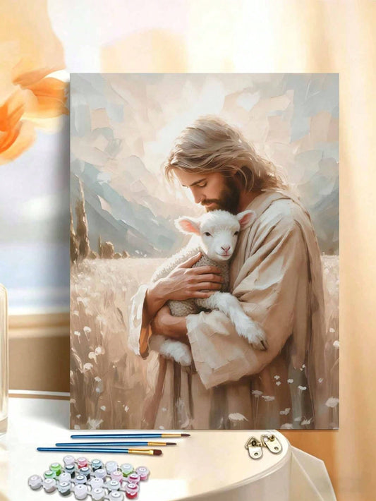 Jesus And The Sheep Oil Painting By Numbers, DIY Canvas Art For Adult Beginners, Wall Art Decoration Holiday Gifts, Includes Oil Painting Tools.