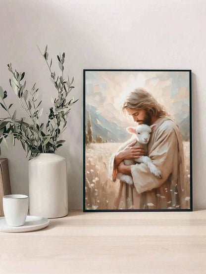 Jesus And The Sheep Oil Painting By Numbers, DIY Canvas Art For Adult Beginners, Wall Art Decoration Holiday Gifts, Includes Oil Painting Tools.