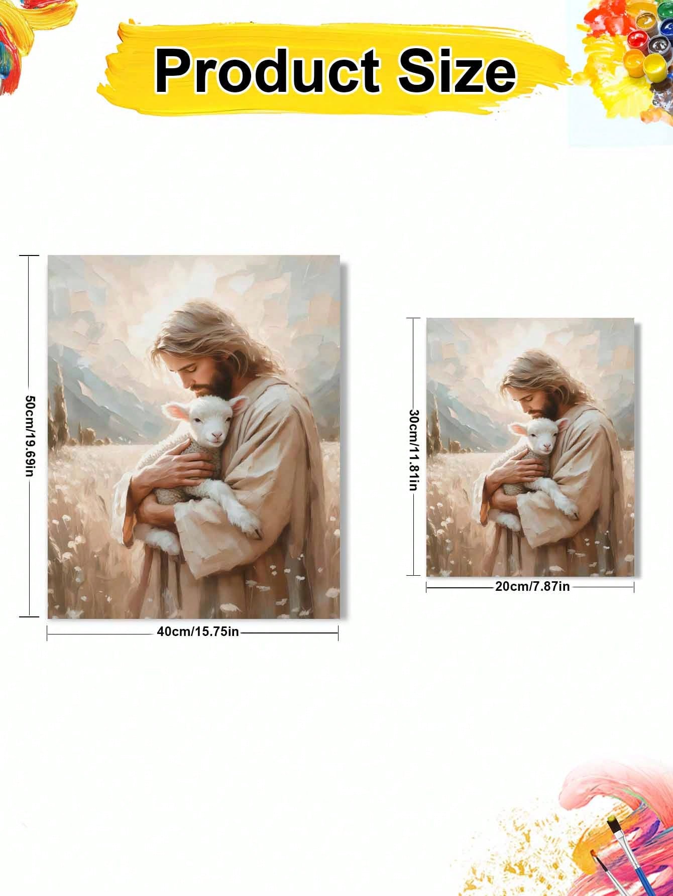 Jesus And The Sheep Oil Painting By Numbers, DIY Canvas Art For Adult Beginners, Wall Art Decoration Holiday Gifts, Includes Oil Painting Tools.