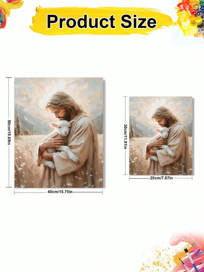 Jesus And The Sheep Oil Painting By Numbers, DIY Canvas Art For Adult Beginners, Wall Art Decoration Holiday Gifts, Includes Oil Painting Tools.