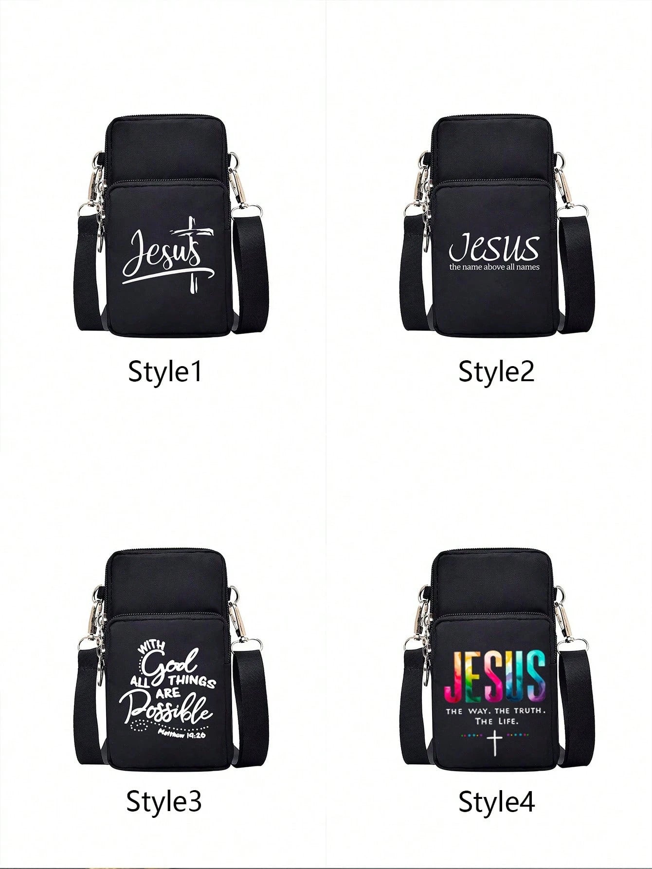 Jesus Cross Print Sling Bag, Mini Outdoor Sports Handbag With Earphone Hole, Phone Pouch, Arm Pouch, Coin Purse, Shoulder Bag, Adjustable Strap, Multi-Zipper Vertical Wallet, Outdoor Sports Arm Pouch