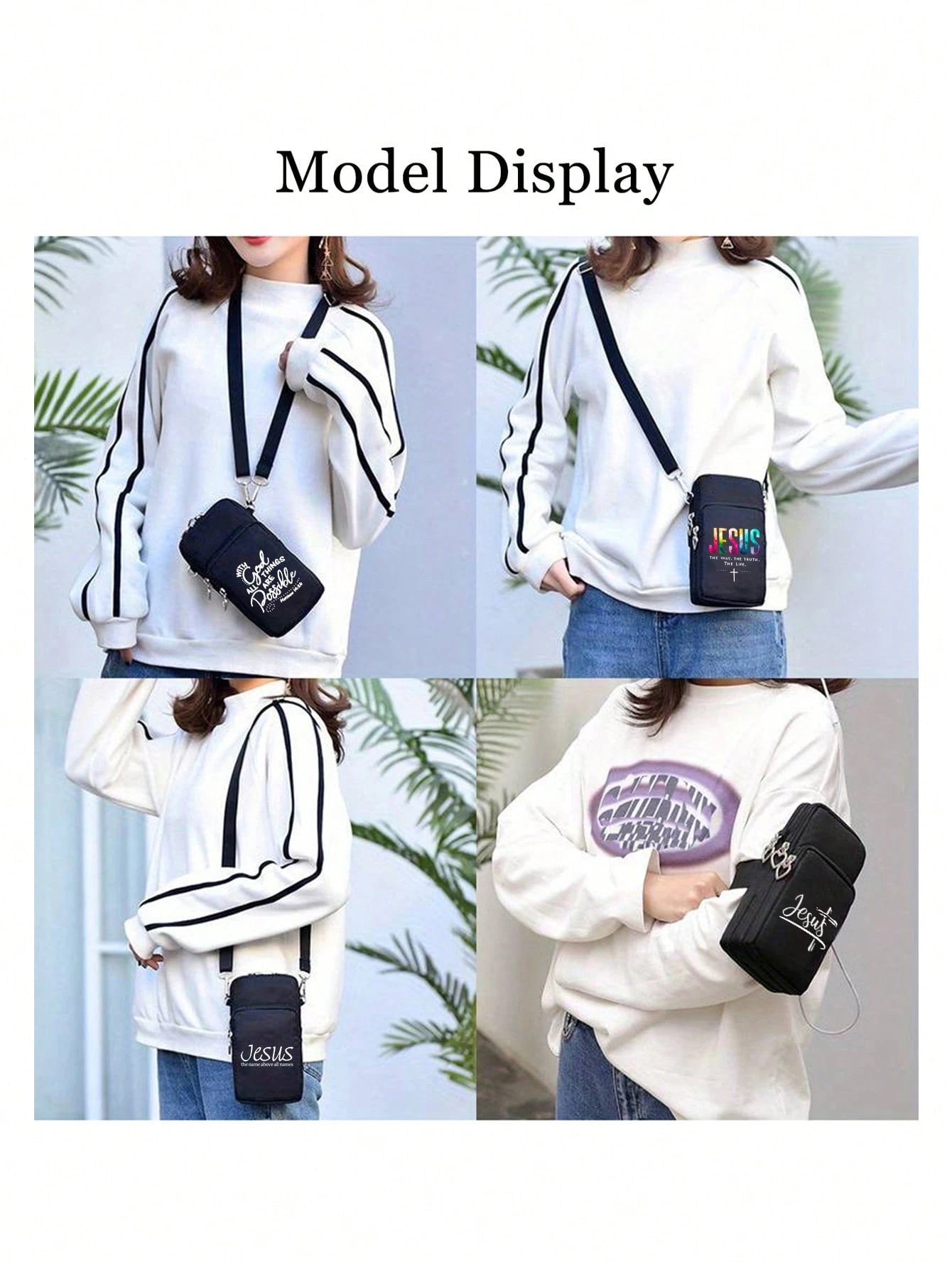 Jesus Cross Print Sling Bag, Mini Outdoor Sports Handbag With Earphone Hole, Phone Pouch, Arm Pouch, Coin Purse, Shoulder Bag, Adjustable Strap, Multi-Zipper Vertical Wallet, Outdoor Sports Arm Pouch