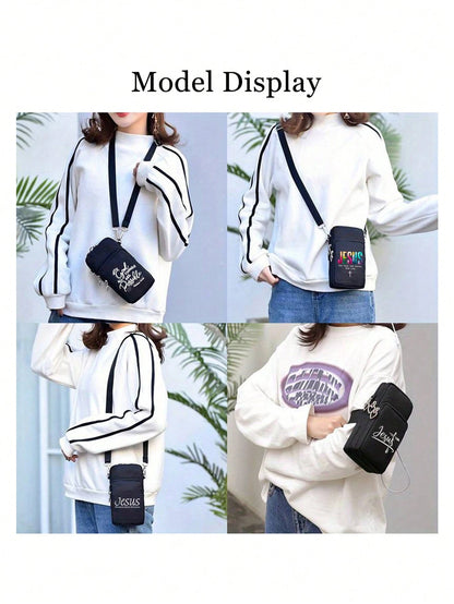 Jesus Cross Print Sling Bag, Mini Outdoor Sports Handbag With Earphone Hole, Phone Pouch, Arm Pouch, Coin Purse, Shoulder Bag, Adjustable Strap, Multi-Zipper Vertical Wallet, Outdoor Sports Arm Pouch