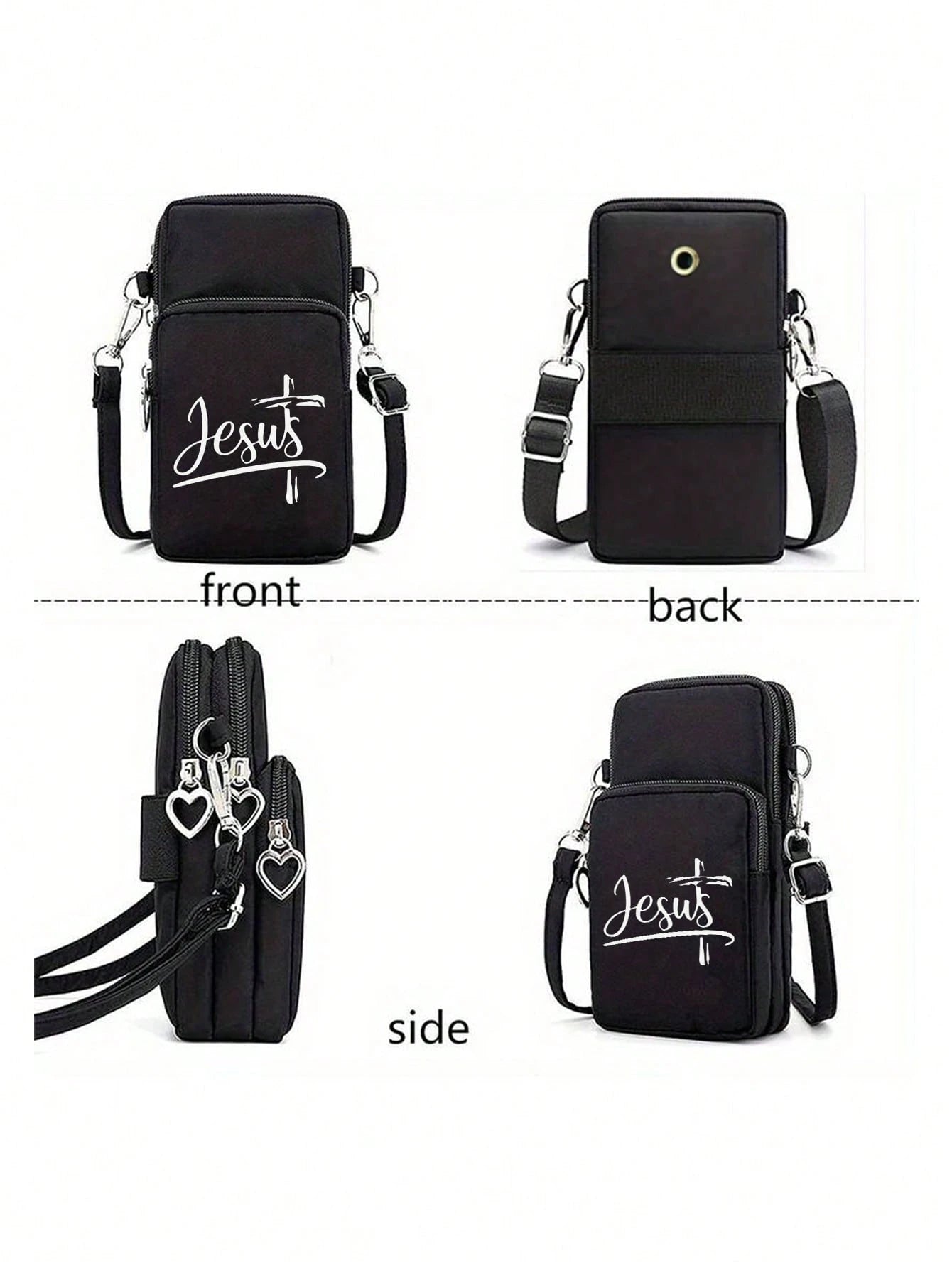 Jesus Cross Print Sling Bag, Mini Outdoor Sports Handbag With Earphone Hole, Phone Pouch, Arm Pouch, Coin Purse, Shoulder Bag, Adjustable Strap, Multi-Zipper Vertical Wallet, Outdoor Sports Arm Pouch