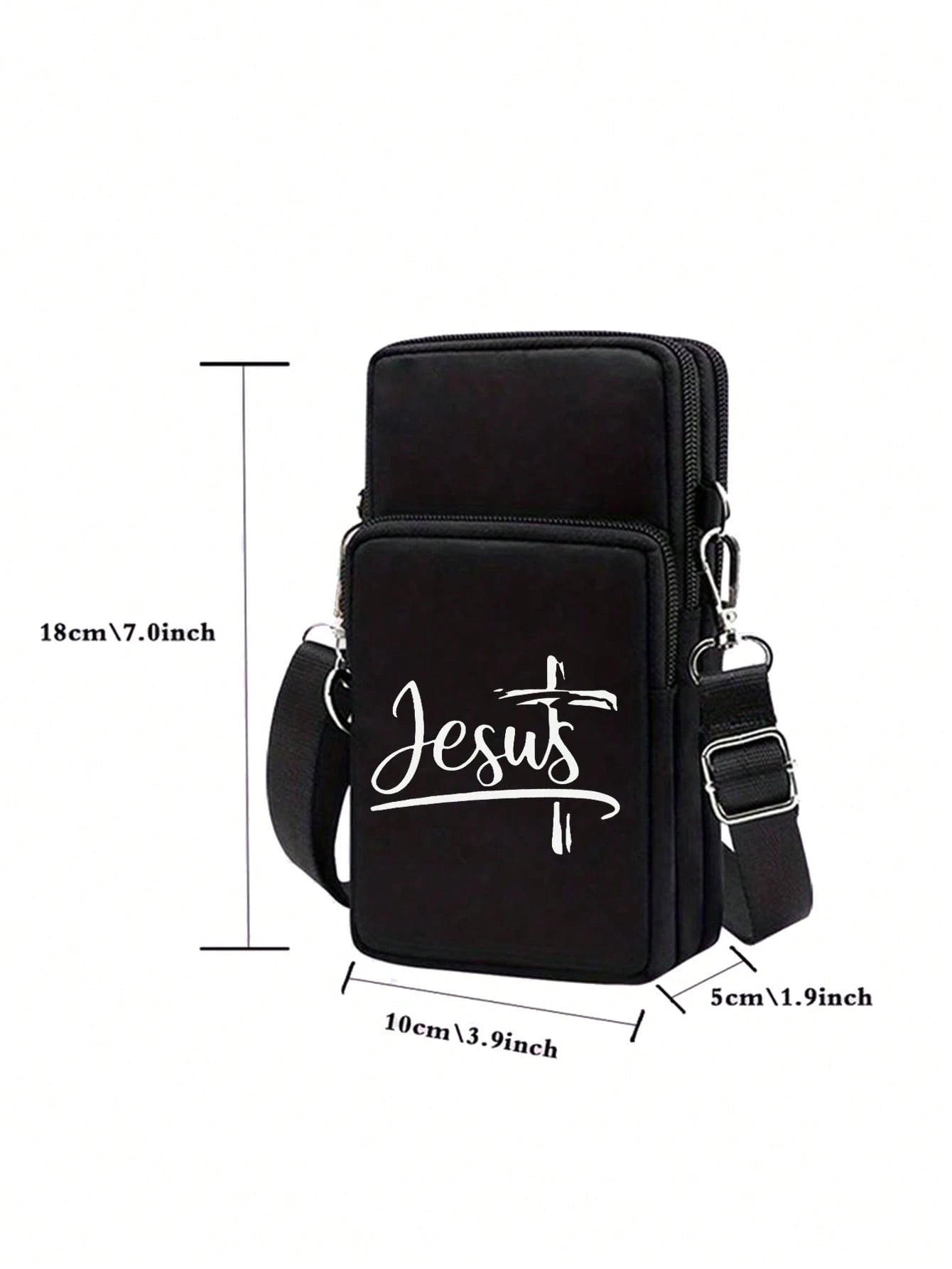 Jesus Cross Print Sling Bag, Mini Outdoor Sports Handbag With Earphone Hole, Phone Pouch, Arm Pouch, Coin Purse, Shoulder Bag, Adjustable Strap, Multi-Zipper Vertical Wallet, Outdoor Sports Arm Pouch