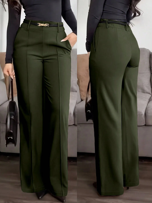 Jisfaneya Women's (No Belt) Solid-Color Pants With Side Pockets And Zippers-Elegant And Casual For The Office And Commute