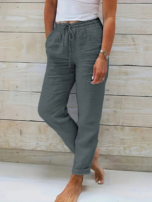 Jisfaneya Women's Solid-Color Drawstring Waist Casual Pants With Pockets