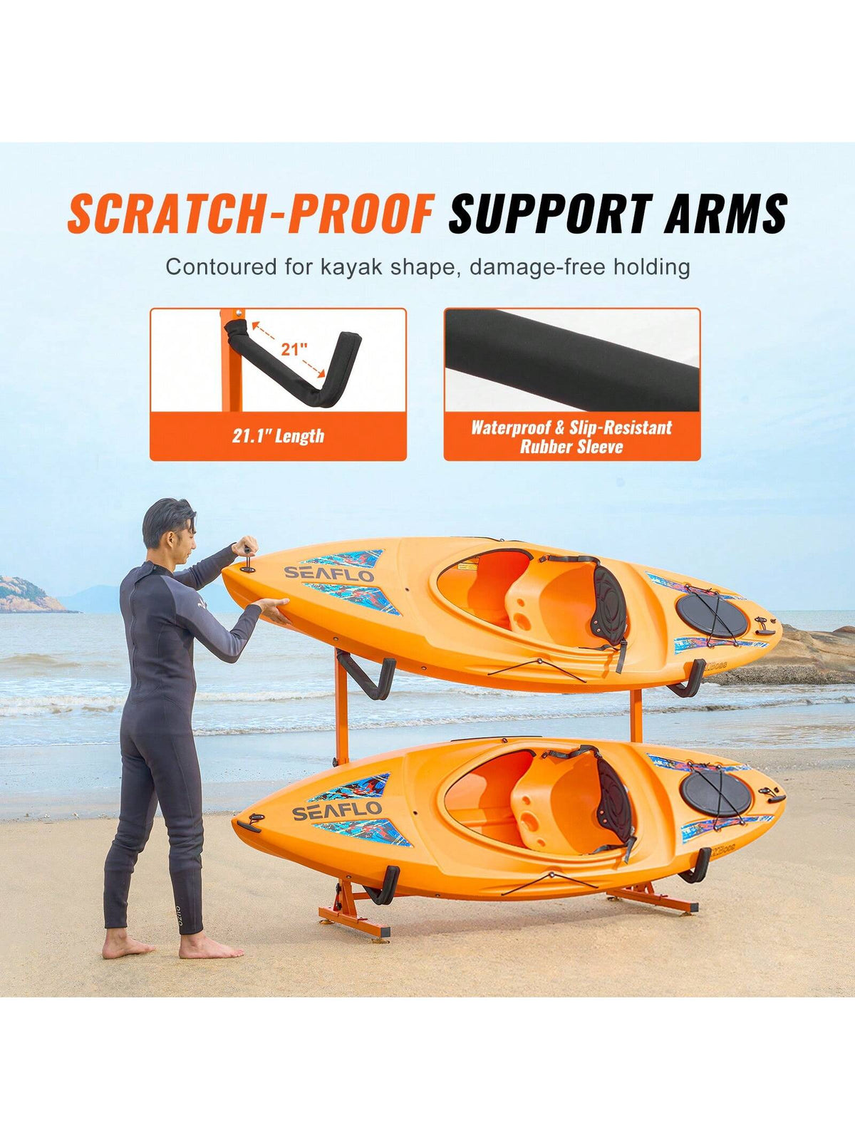 Kayak Storage Rack, Overhead Kayak Holder Hanger, Wall Kayak Storage Rack, Freestanding Kayak Storage Rack, For 2/4 Kayak Canoe S U P, Adjustable Height Width, With Padded Arms, For Indoor Outdoor Sto
