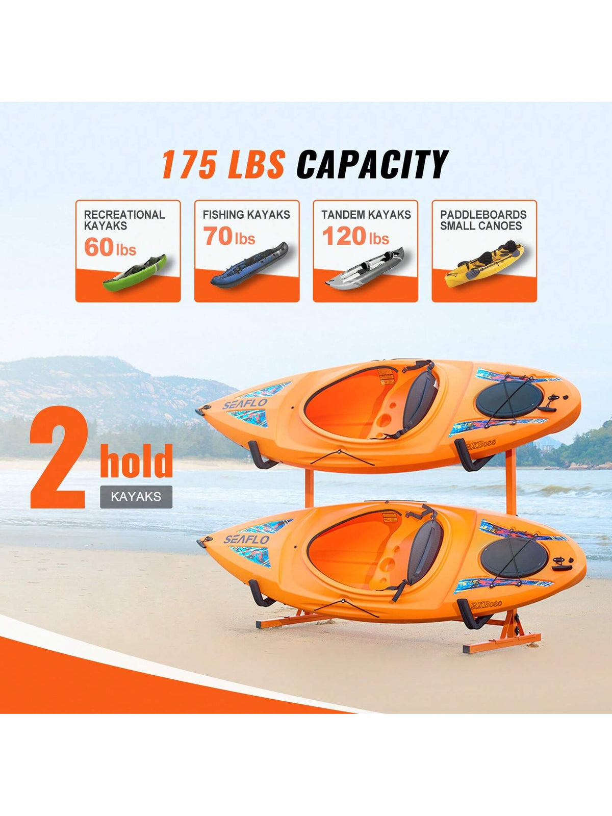 Kayak Storage Rack, Overhead Kayak Holder Hanger, Wall Kayak Storage Rack, Freestanding Kayak Storage Rack, For 2/4 Kayak Canoe S U P, Adjustable Height Width, With Padded Arms, For Indoor Outdoor Sto