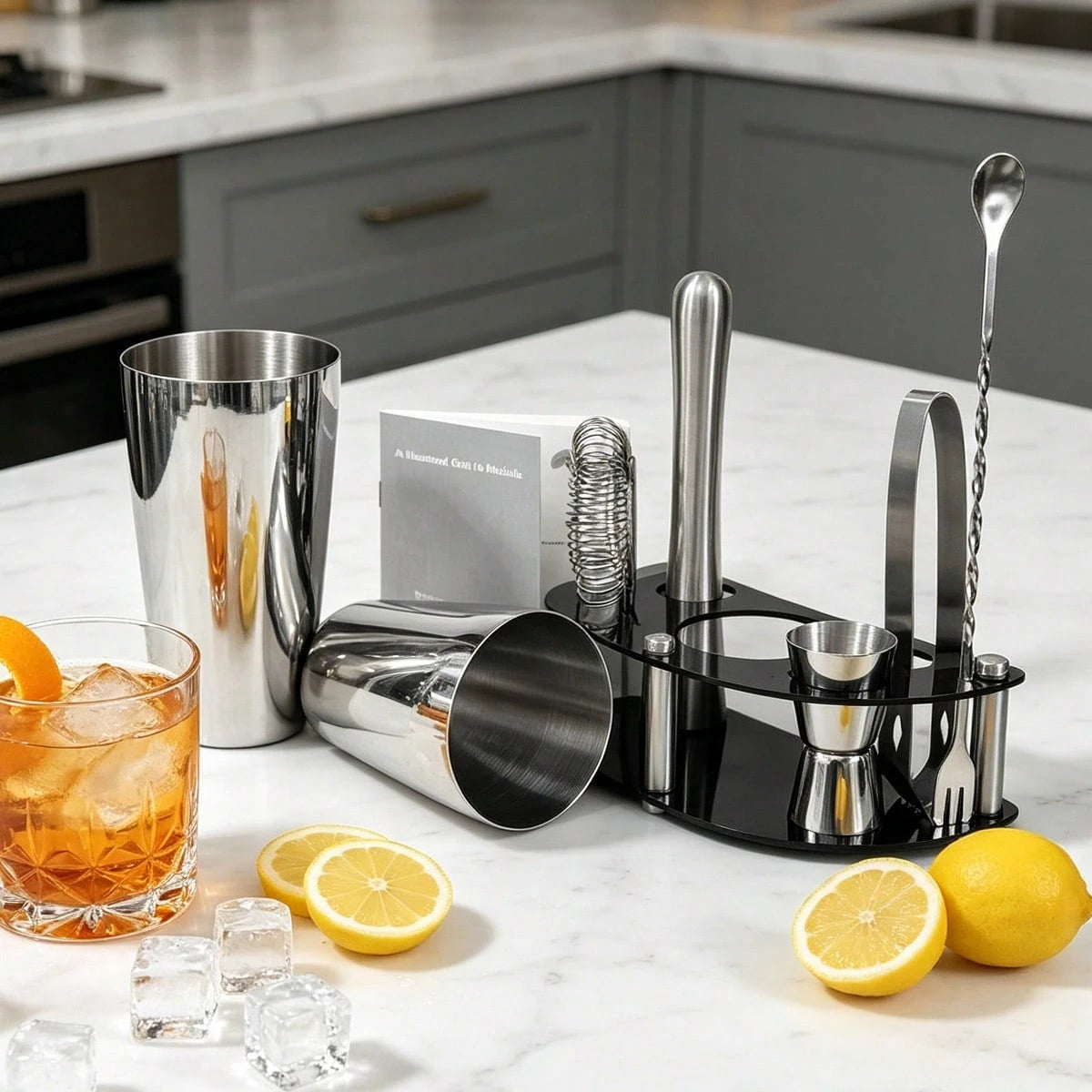 KCJLHGT 6Pcs Boston Cocktail Shaker Set 25/20oz Boston Professional Martini Bartender Kit Shakers Bar Tool With Black Recipe Book