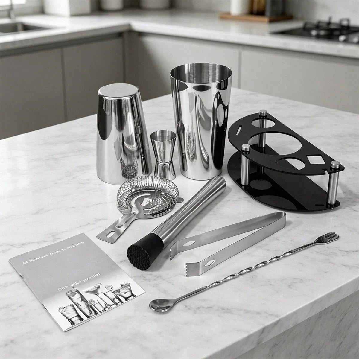 KCJLHGT 6Pcs Boston Cocktail Shaker Set 25/20oz Boston Professional Martini Bartender Kit Shakers Bar Tool With Black Recipe Book