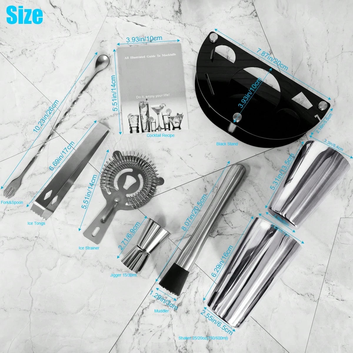 KCJLHGT 6Pcs Boston Cocktail Shaker Set 25/20oz Boston Professional Martini Bartender Kit Shakers Bar Tool With Black Recipe Book