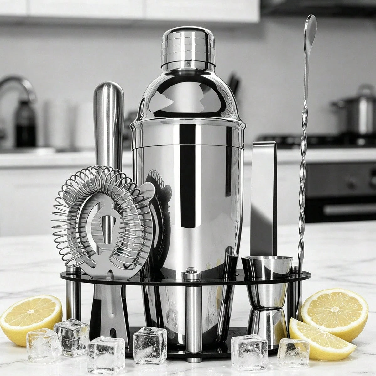 KCJLHGT 6Pcs Boston Cocktail Shaker Set 25/20oz Boston Professional Martini Bartender Kit Shakers Bar Tool With Black Recipe Book