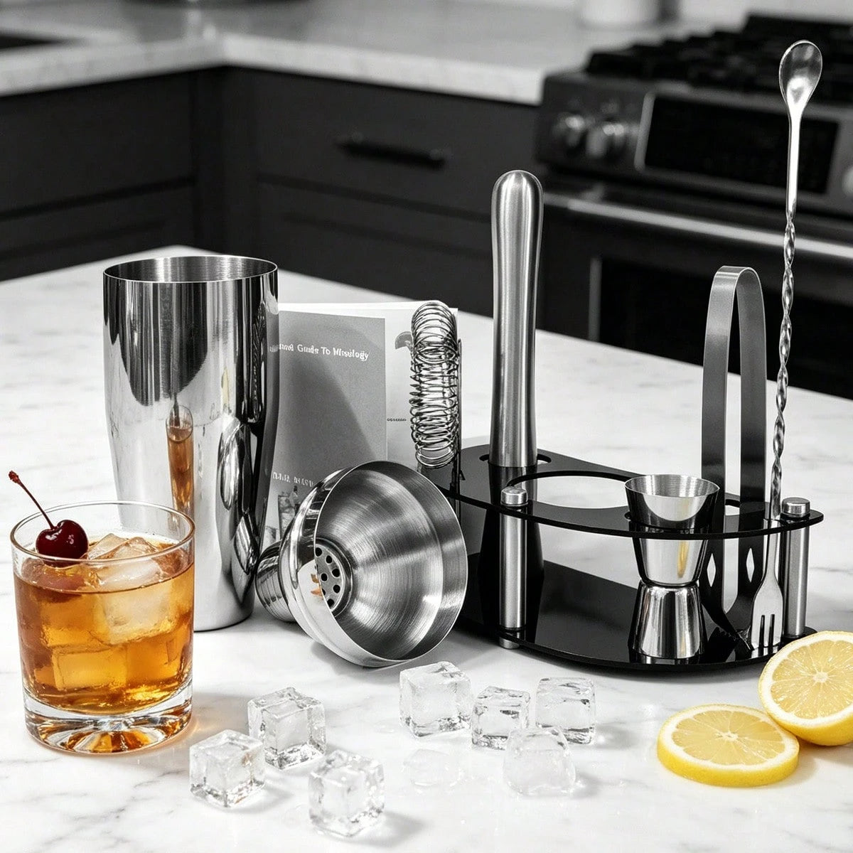 KCJLHGT 6Pcs Boston Cocktail Shaker Set 25/20oz Boston Professional Martini Bartender Kit Shakers Bar Tool With Black Recipe Book