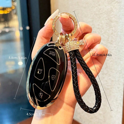 Key Fob Cover For Hyunda With Keychain, Premium TPU Key Case Shell For 2024 2023 Hyunda Ioniq 6, Grandeur GN7, KONA, Elanrtra, Sonata Smart Key Protector (5 Buttons, Gold Border, Black And White)