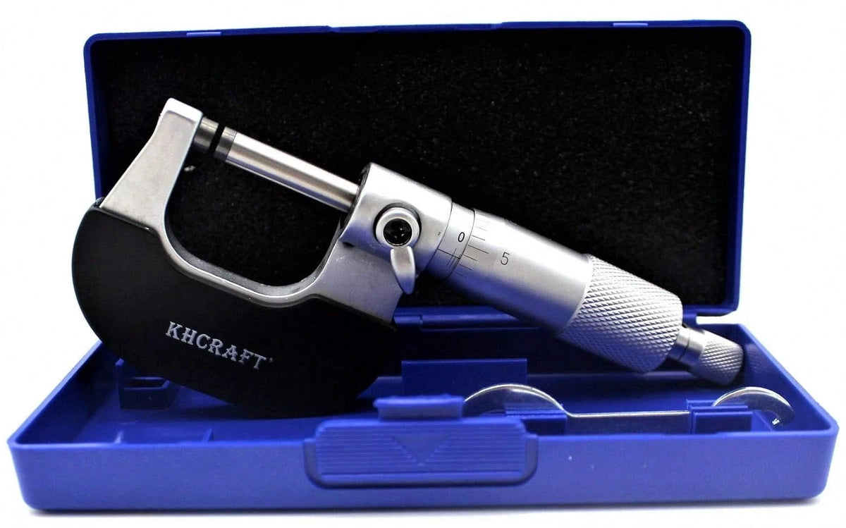 KHCRAFT Professional Outside Micrometer Solid Metal Frame Hardened Chromeplated 0-1x0001 For Precision Measurements Packed In Storage Case