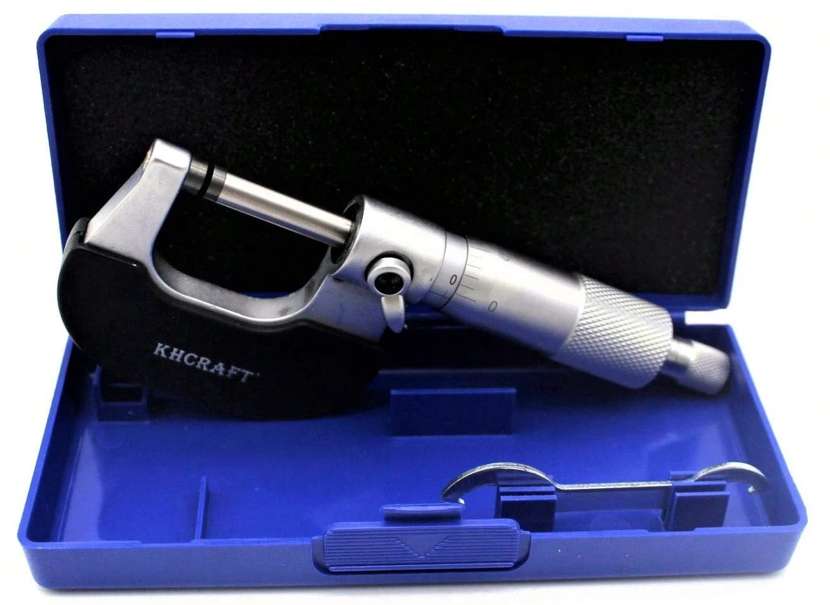KHCRAFT Professional Outside Micrometer Solid Metal Frame Hardened Chromeplated 0-1x0001 For Precision Measurements Packed In Storage Case