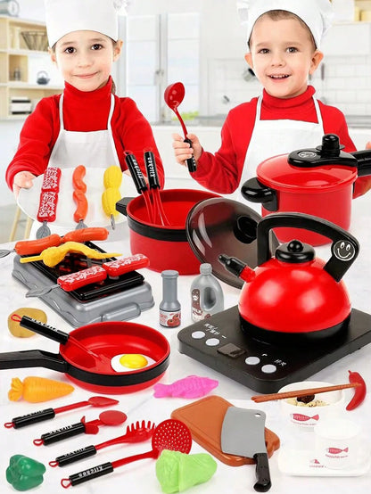 Kids Kitchen Playset, Suitable For Girls Cooking, Cutting Fruits, Pretend Play, Includes Kitchen Utensils, Educational Role-Playing Game