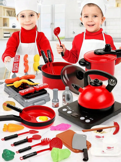 Kids Kitchen Playset, Suitable For Girls Cooking, Cutting Fruits, Pretend Play, Includes Kitchen Utensils, Educational Role-Playing Game
