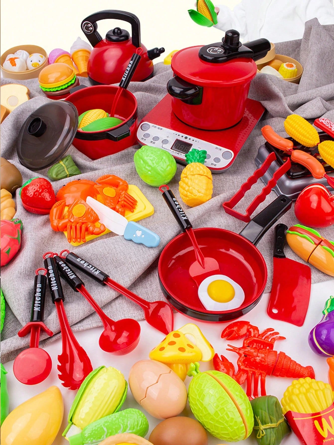 Kids Kitchen Playset, Suitable For Girls Cooking, Cutting Fruits, Pretend Play, Includes Kitchen Utensils, Educational Role-Playing Game