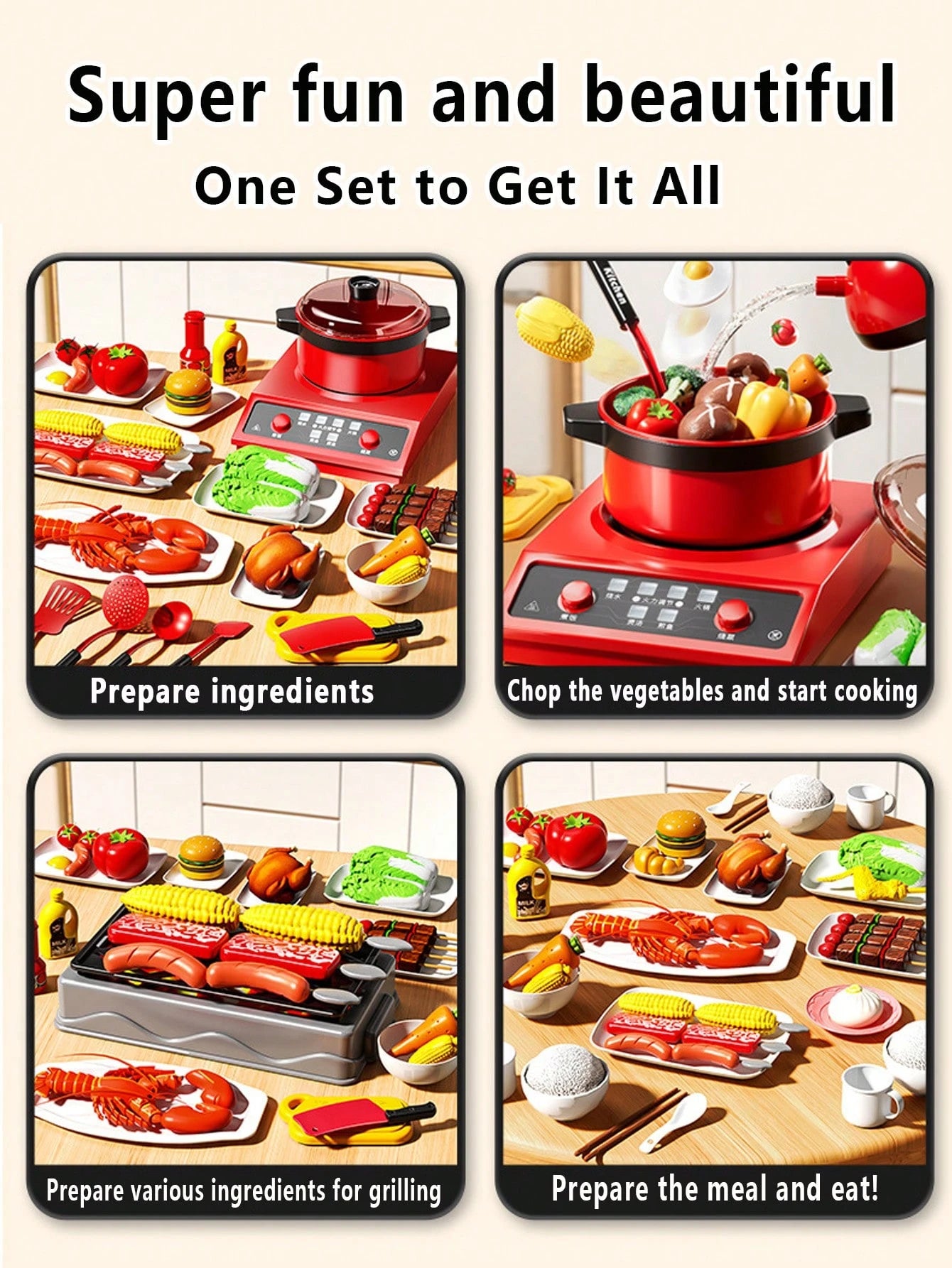 Kids Kitchen Playset, Suitable For Girls Cooking, Cutting Fruits, Pretend Play, Includes Kitchen Utensils, Educational Role-Playing Game