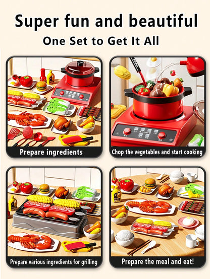 Kids Kitchen Playset, Suitable For Girls Cooking, Cutting Fruits, Pretend Play, Includes Kitchen Utensils, Educational Role-Playing Game
