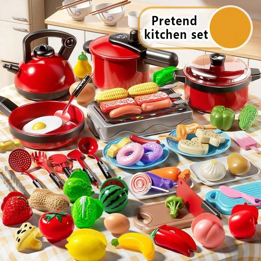Kids Kitchen Playset, Suitable For Girls Cooking, Cutting Fruits, Pretend Play, Includes Kitchen Utensils, Educational Role-Playing Game
