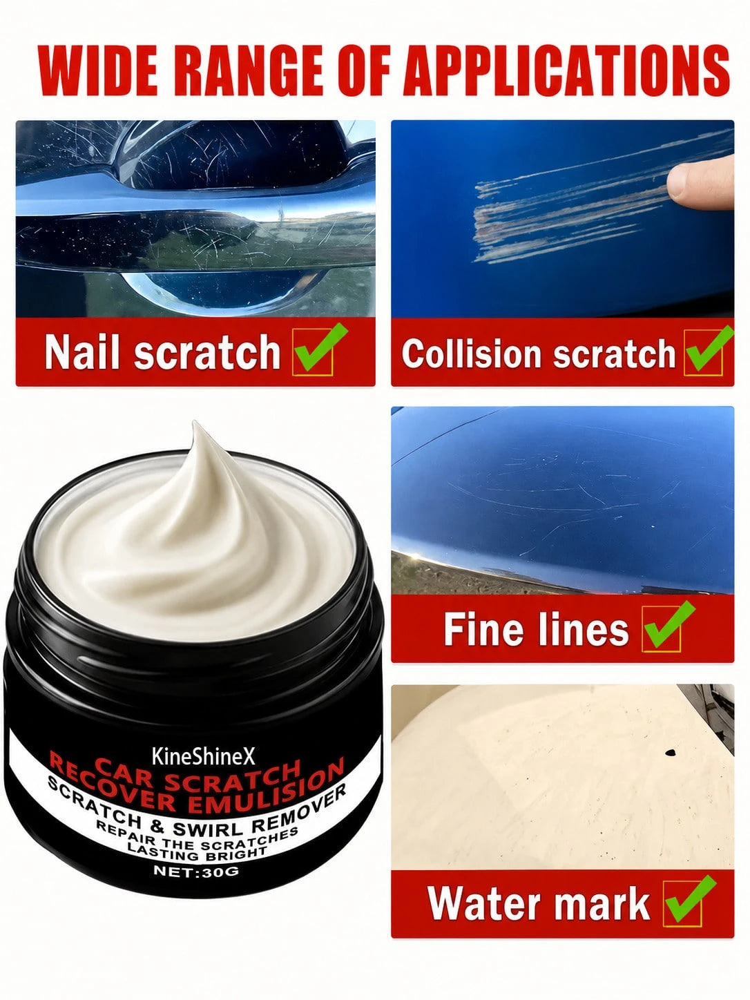 KineShineX Car, Motorcycle, Electric Vehicle And Truck Scratch Repair Paste, Car Scratch Repair Agent, Car Polishing And Repair Paste, Car Paint Wax, Car Accessories, Holiday And Birthday Gifts, Make