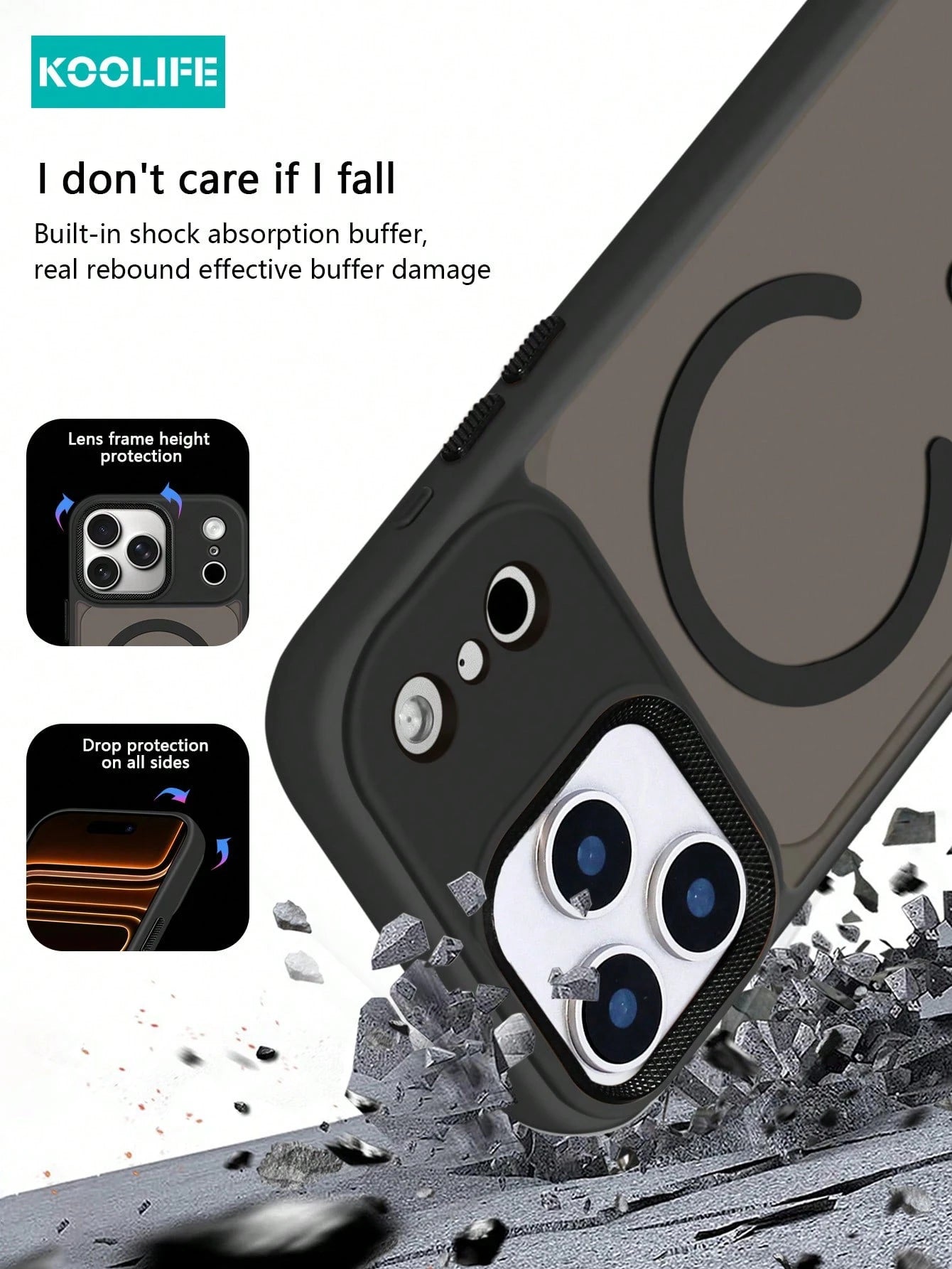 Koolife 1pc Magnetic Charging Shockproof Anti-Drop Matte Soft-Touch Phone Case With Personalized Frame Design Large Camera Hole PC+TPU Compatible With Apple 18pro/18pro Max/17/17 Air/17 Pro Max/16/16p