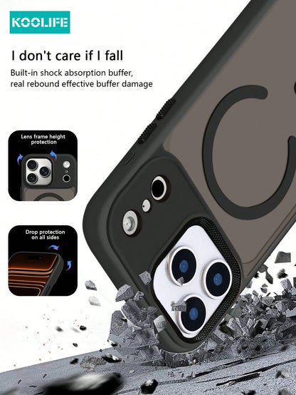 Koolife 1pc Magnetic Charging Shockproof Anti-Drop Matte Soft-Touch Phone Case With Personalized Frame Design Large Camera Hole PC+TPU Compatible With Apple 18pro/18pro Max/17/17 Air/17 Pro Max/16/16p