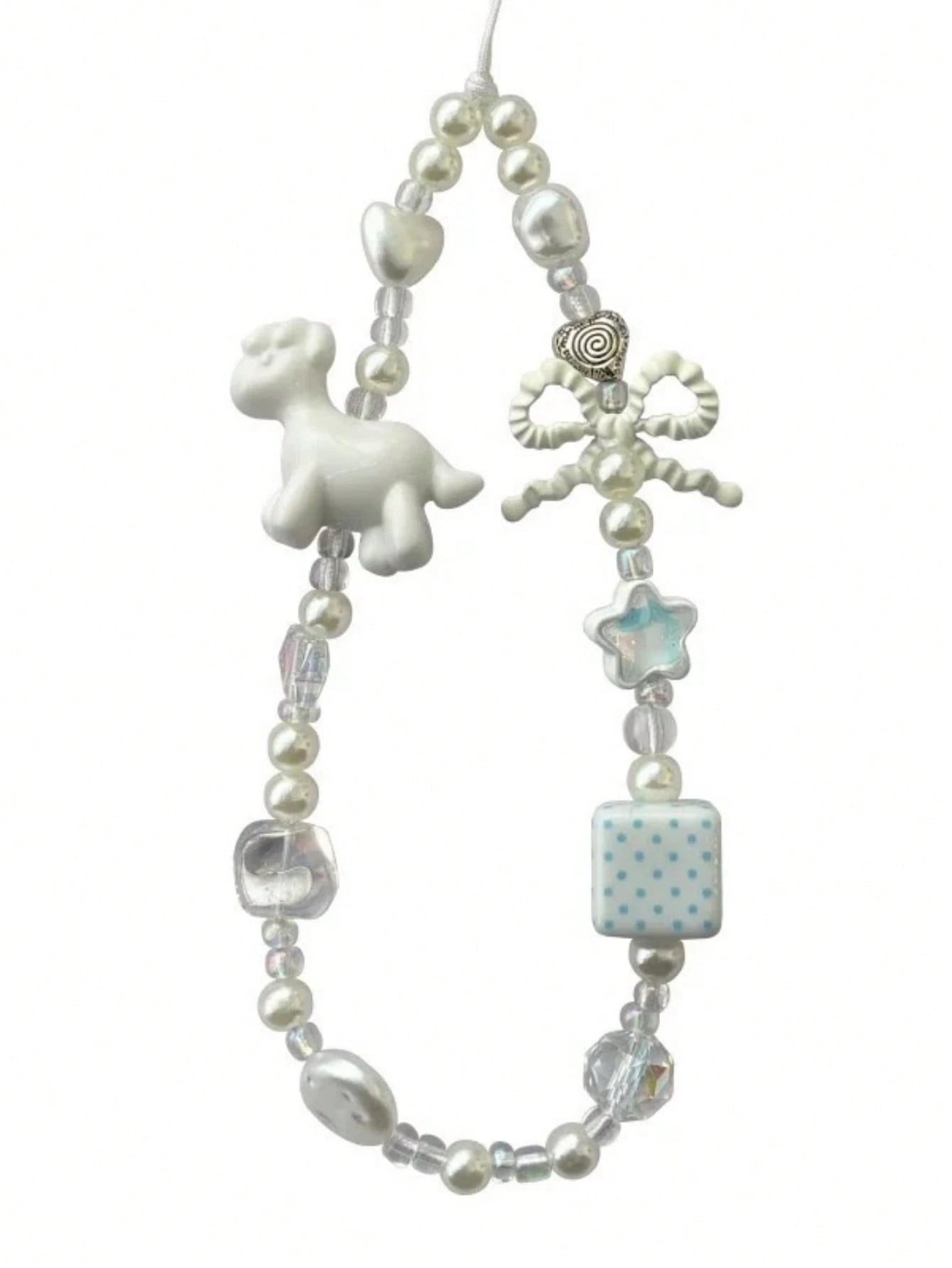 Korean Style White Sheep Phone Case Strap, Handmade Beaded Bow & Star Camera Lanyard, Anti-Lost Cord, Earphone Case, Bag Charm For Women