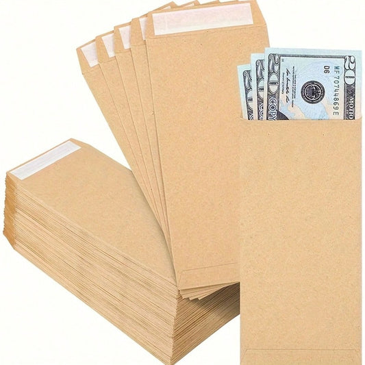 Kraft Paper Cash Envelopes, Small Cash Envelopes, Size 6.5 Inches X 3.2 Inches, Self-Adhesive, Perfect For Saving Money, Storing Coins, Checks, Cash, Budgeting And Organizing Small Items