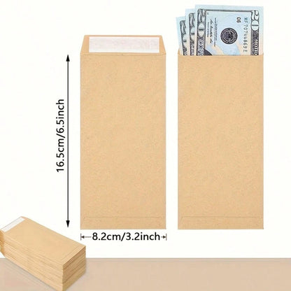 Kraft Paper Cash Envelopes, Small Cash Envelopes, Size 6.5 Inches X 3.2 Inches, Self-Adhesive, Perfect For Saving Money, Storing Coins, Checks, Cash, Budgeting And Organizing Small Items