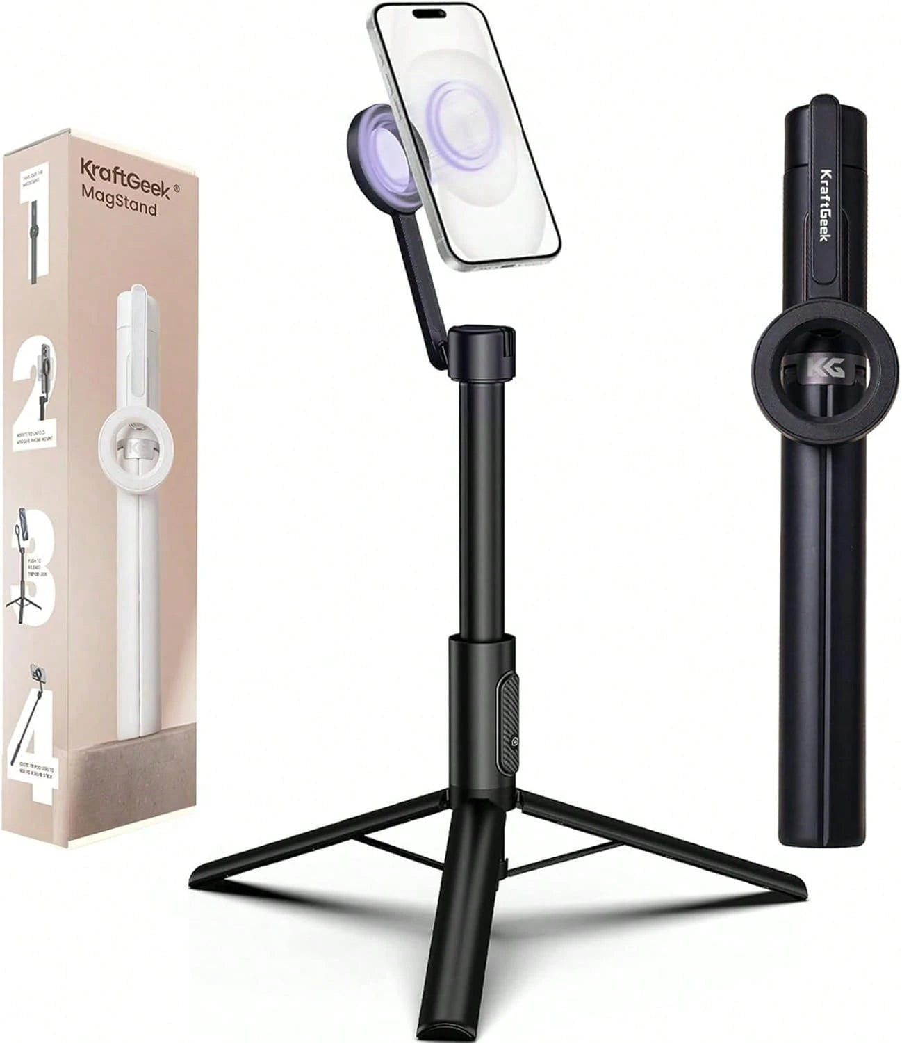 KraftGeek Magnetic Tripod For IPhone, 64" Selfie Stick For IPhone Magsafe, Phone Tripod Stand With Remote For Cell Phone Video Recording Travel