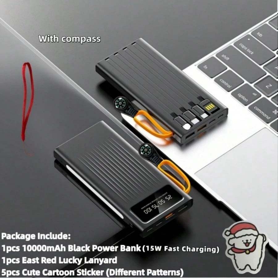 LADAPU 10000/20000/30000mAh 15W Fast Charging Multifunctional Power Bank, Large Capacity Rechargeable Portable Mobile Phone Charger, Ultra-Bright Camping Lights, Built-In 4 Cables, Digital Display, Du