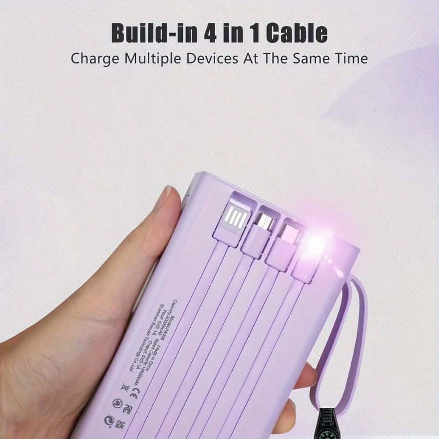 LADAPU 10000/20000/30000mAh 15W Fast Charging Multifunctional Power Bank, Large Capacity Rechargeable Portable Mobile Phone Charger, Ultra-Bright Camping Lights, Built-In 4 Cables, Digital Display, Du