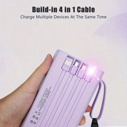 LADAPU 10000/20000/30000mAh 15W Fast Charging Multifunctional Power Bank, Large Capacity Rechargeable Portable Mobile Phone Charger, Ultra-Bright Camping Lights, Built-In 4 Cables, Digital Display, Du