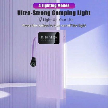 LADAPU 10000/20000/30000mAh 15W Fast Charging Multifunctional Power Bank, Large Capacity Rechargeable Portable Mobile Phone Charger, Ultra-Bright Camping Lights, Built-In 4 Cables, Digital Display, Du