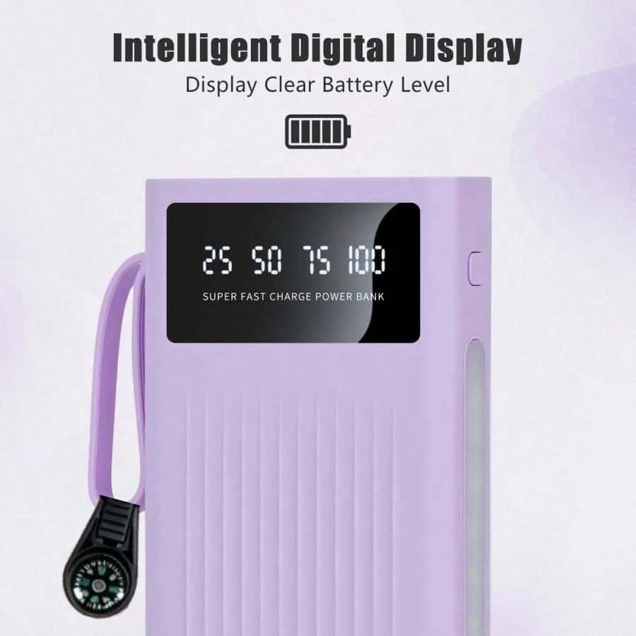 LADAPU 10000/20000/30000mAh 15W Fast Charging Multifunctional Power Bank, Large Capacity Rechargeable Portable Mobile Phone Charger, Ultra-Bright Camping Lights, Built-In 4 Cables, Digital Display, Du