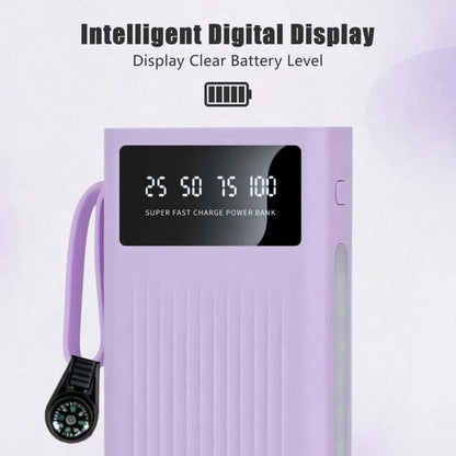 LADAPU 10000/20000/30000mAh 15W Fast Charging Multifunctional Power Bank, Large Capacity Rechargeable Portable Mobile Phone Charger, Ultra-Bright Camping Lights, Built-In 4 Cables, Digital Display, Du