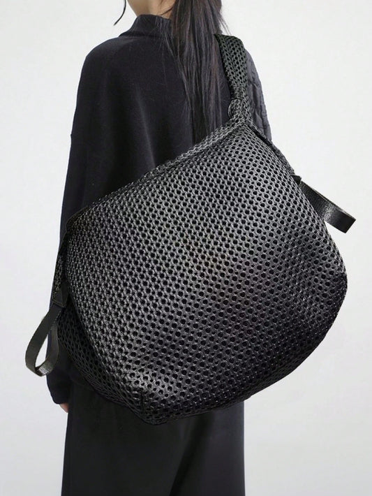 Ladies' Fashionable Nylon Messenger Bag, Large-Capacity Pure-Color Crossbody Bag, Fixed Shoulder Strap, Polyester Lining, Thickened Casual Handbag