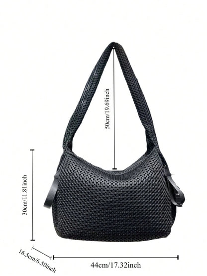 Ladies' Fashionable Nylon Messenger Bag, Large-Capacity Pure-Color Crossbody Bag, Fixed Shoulder Strap, Polyester Lining, Thickened Casual Handbag
