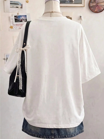Lalippa Tiger Digital Print Fashion Minimalist Oversized Mid-Length Round Neck Drop Shoulder Women's T-Shirt Friend's Gift