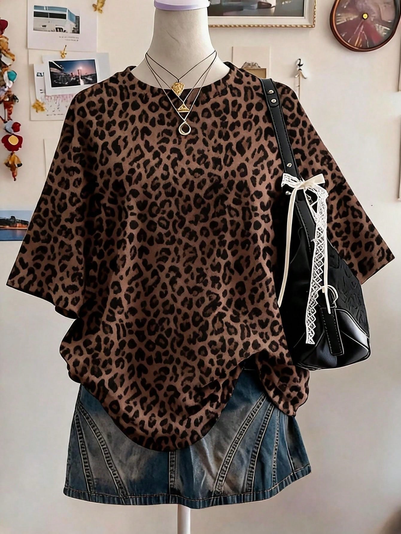 Lalippa Tiger Digital Print Fashion Minimalist Oversized Mid-Length Round Neck Drop Shoulder Women's T-Shirt Friend's Gift