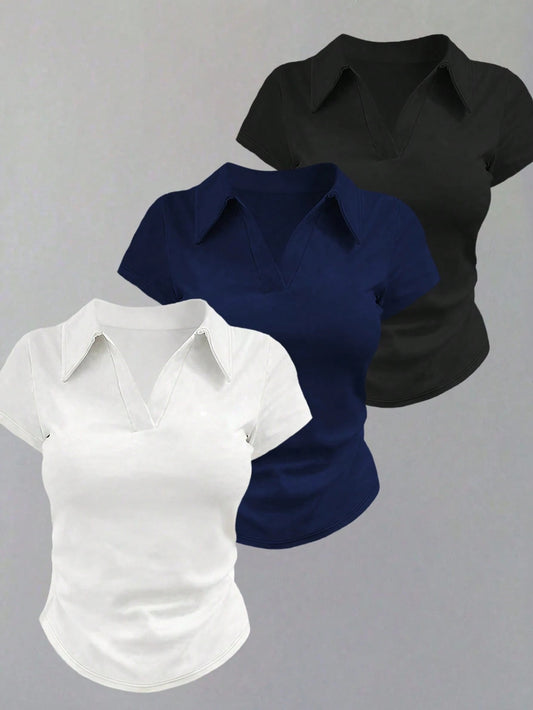 Lalippa Women's Casual Solid Color Short Sleeve T-Shirt, Versatile For Summer