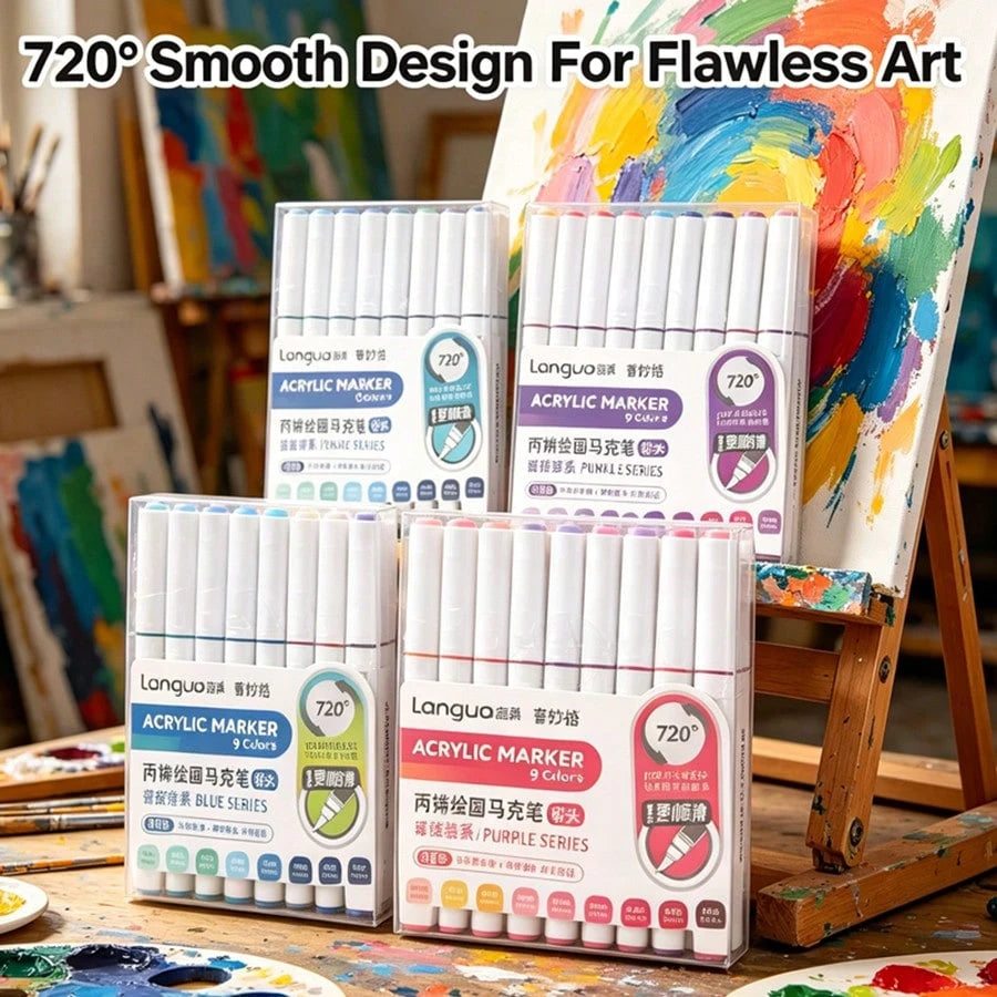 Languo 288/240/192/96/9 Colors/Set Acrylic Paint Art Markers, Paint Markers, Drawing Graffiti Markers, Large Ink Capacity, Felt Tip Pen Stationery Set, Soft Tip 1-5mm Thickness Adjustable, Art Paintin